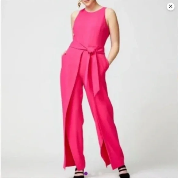 ❤️❤️ Nine West hot pink Flyaway Leg Belted Jumpsuit - Picture 1 of 7